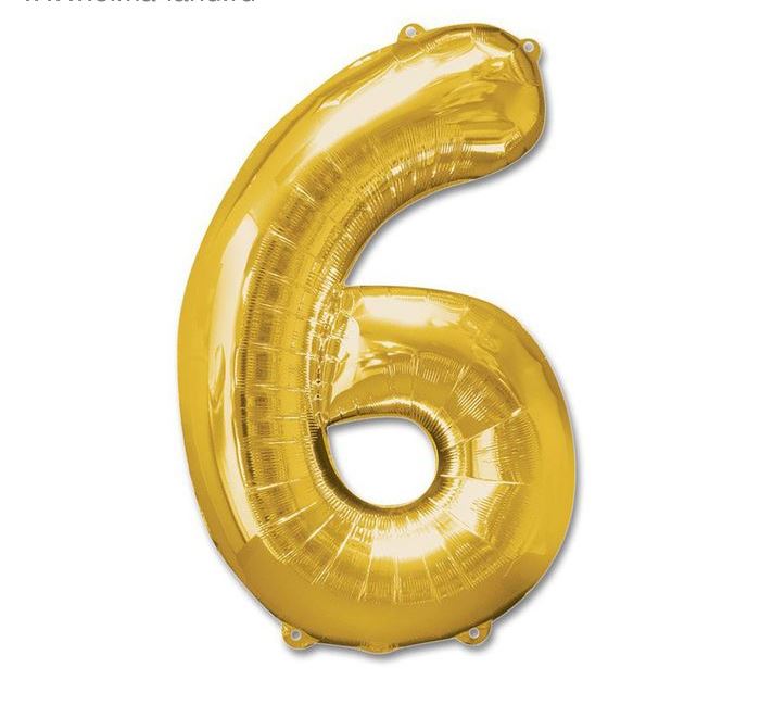 Фольгированная цифра шесть 80 см золотого цвета